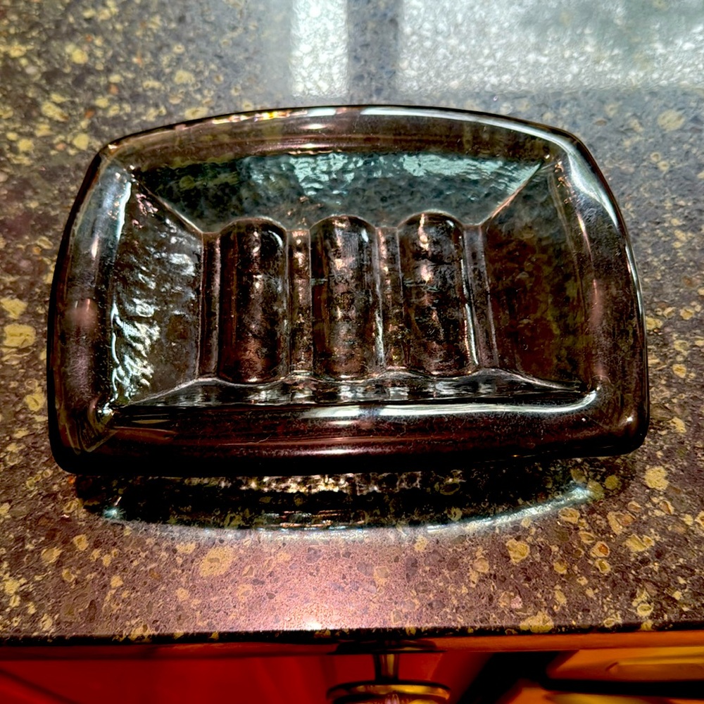 Fire & Light Recycled Glass Soap or butter dish . Greenish gray color used